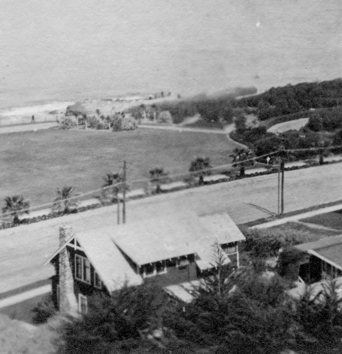 Vintage seaside landscape with road